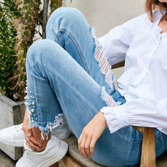 LAST ONE! ❤️ Pearl Embellished Straight Leg Denim - Picture 6 of 6